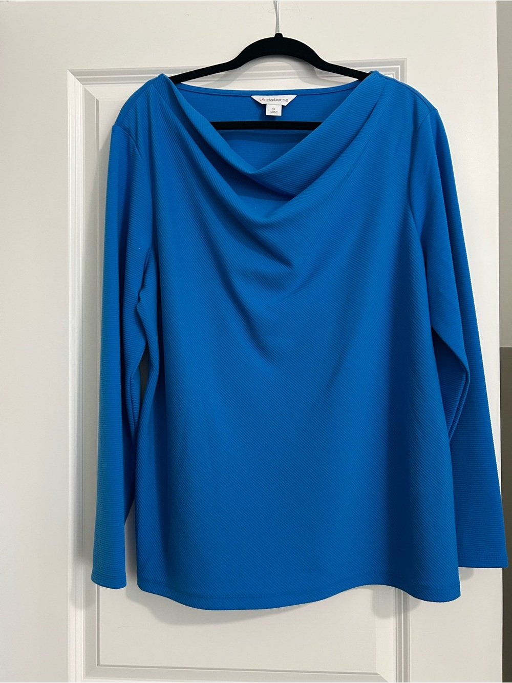 Liz Claiborne Bright Blue Cowl Neck Long Sleeve Top Size XL